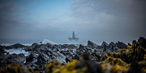 offshore oil rig in harsh weather